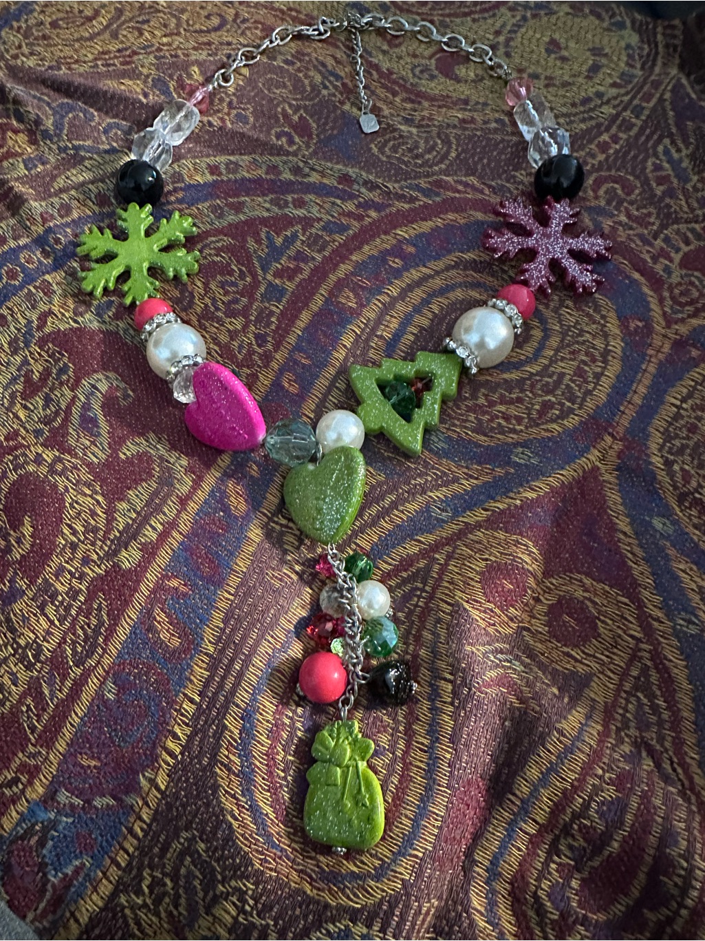 Festive Y Red Pink & Green Women's Holiday Charm Necklace - Unbranded